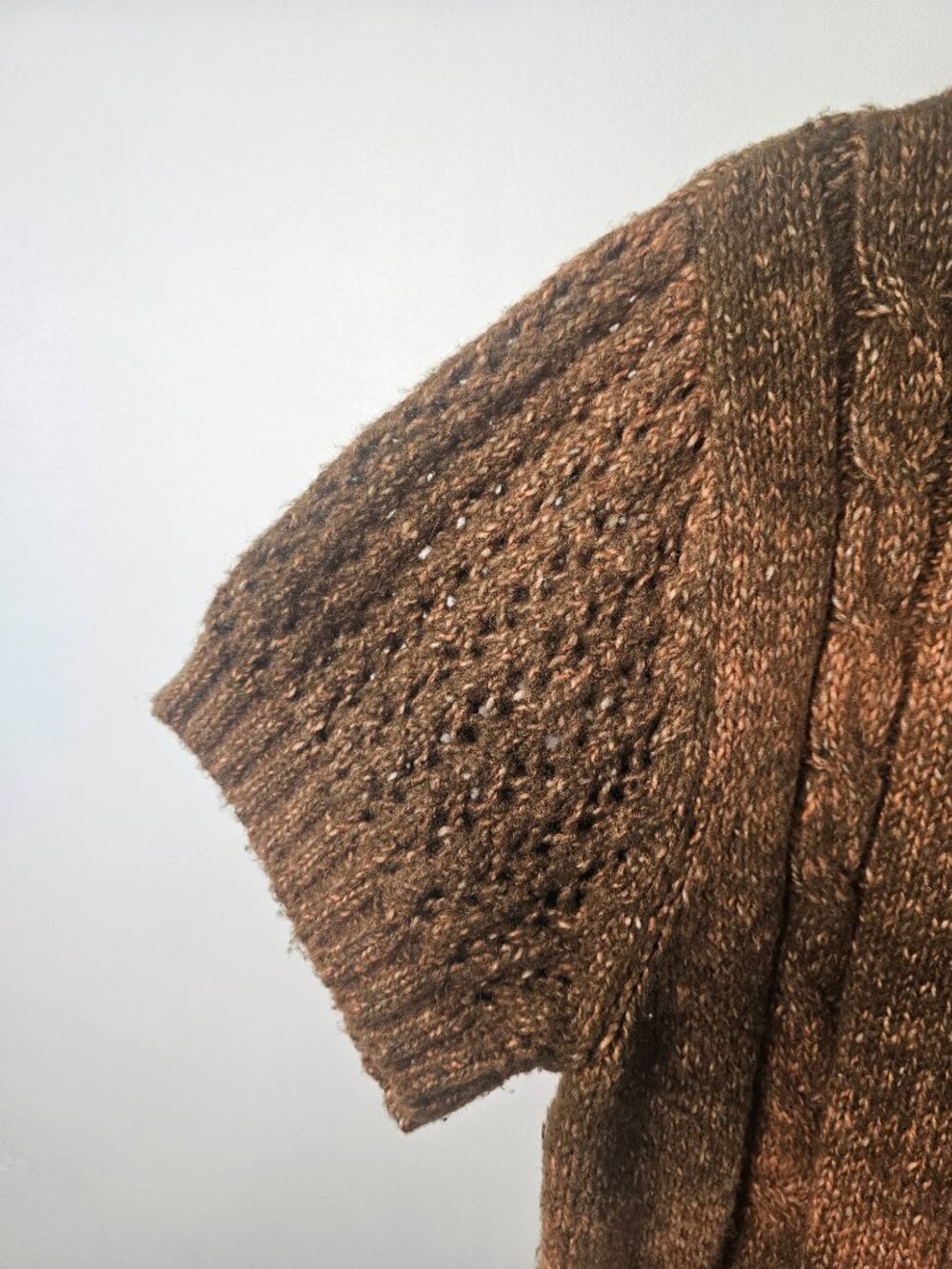 Vintage Dressbarn Cardigan Brown Short Sleeves Twee Retro Stripes XL - Picture 2 of 8